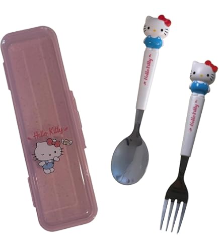 Hello Kitty フォークとナイフセット HELLO KITTY Bamboo Lunch Plate with Fork and Cutter – Handmade in